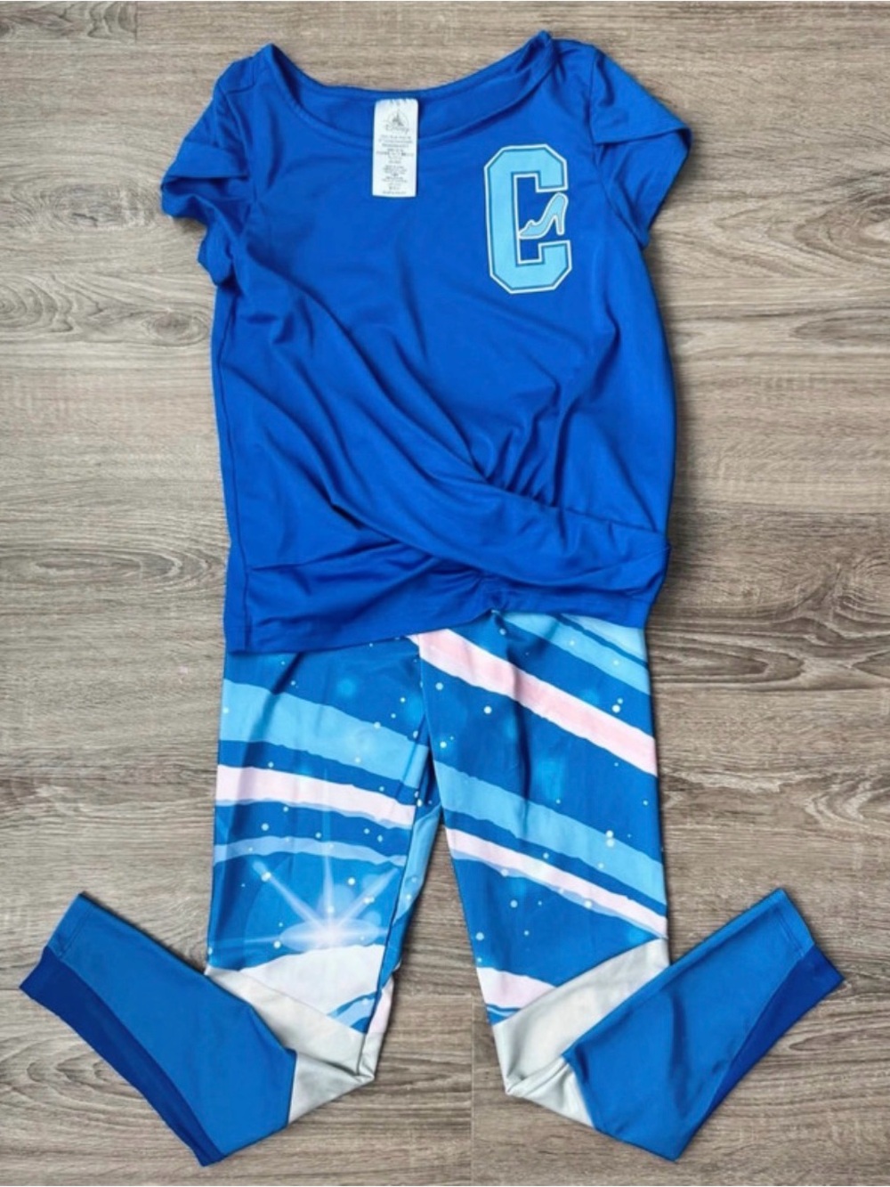 Disney Blue Girls' Leggings and Top Set with Light Blue and Pink Accents